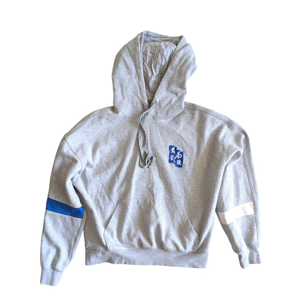 Ader Error Unisex Double Hoodie Logo Gray Pullover‎ Sweatshirt- Size M